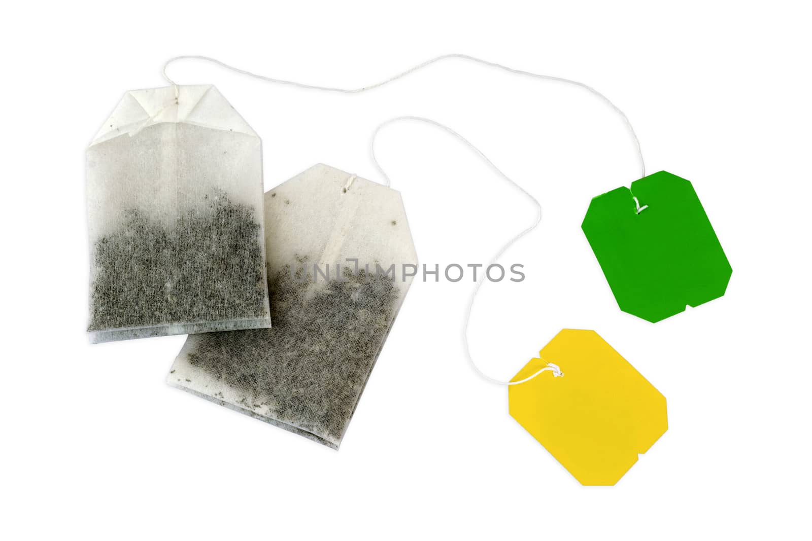 Couple teabags on white