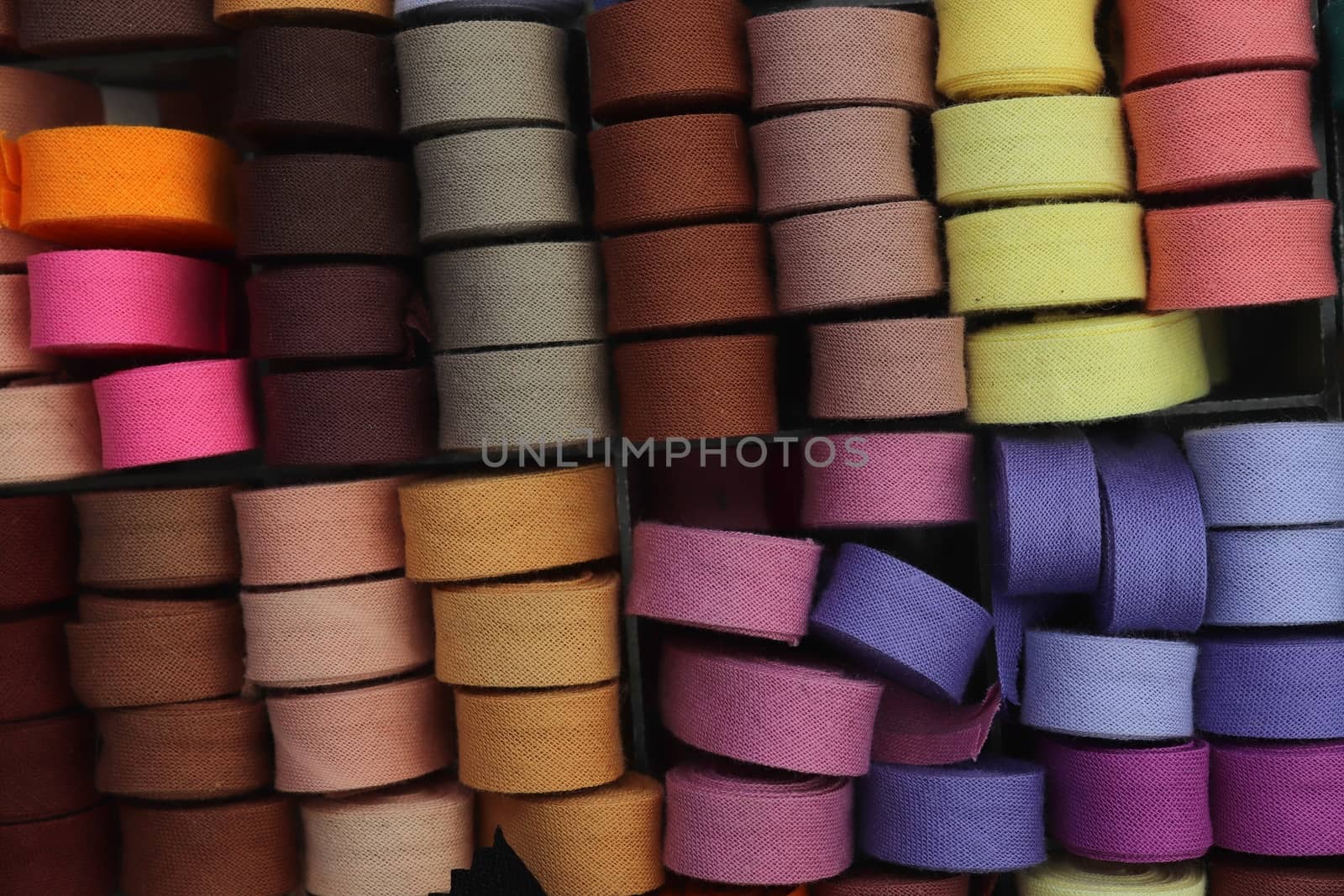 Detailed close up view on samples of cloth and fabrics in differ by MP_foto71