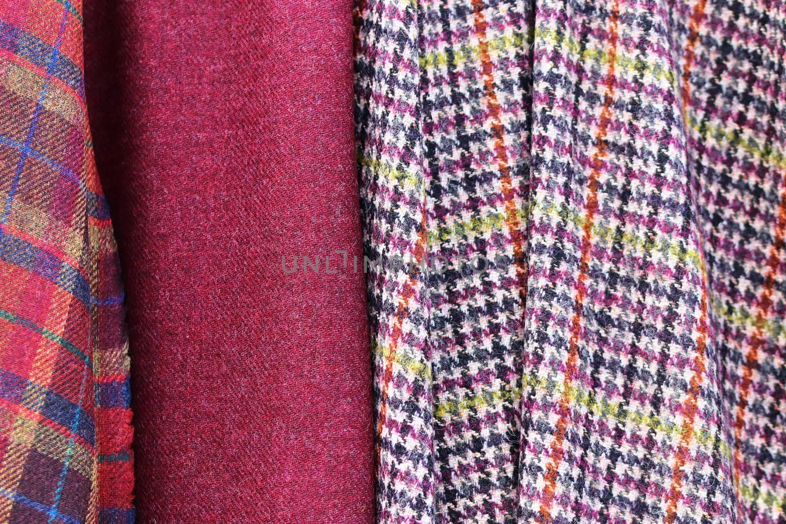 Detailed close up view on samples of cloth and fabrics in differ by MP_foto71