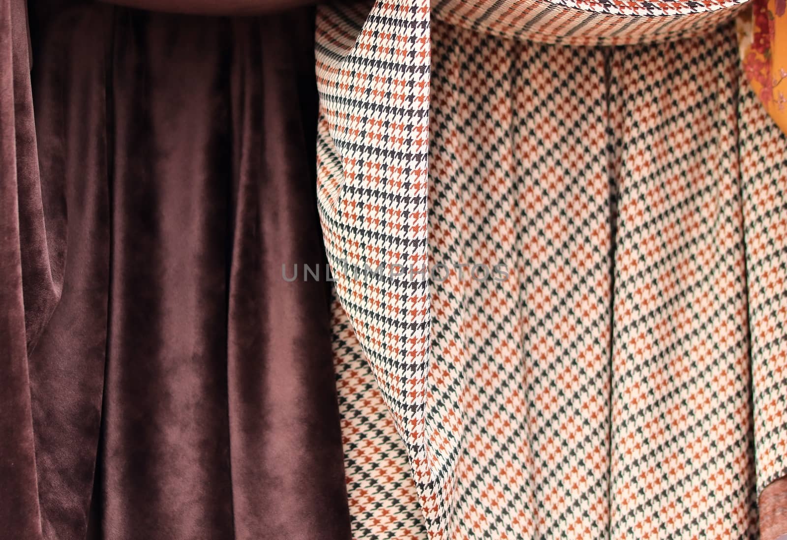 Detailed close up view on samples of cloth and fabrics in differ by MP_foto71