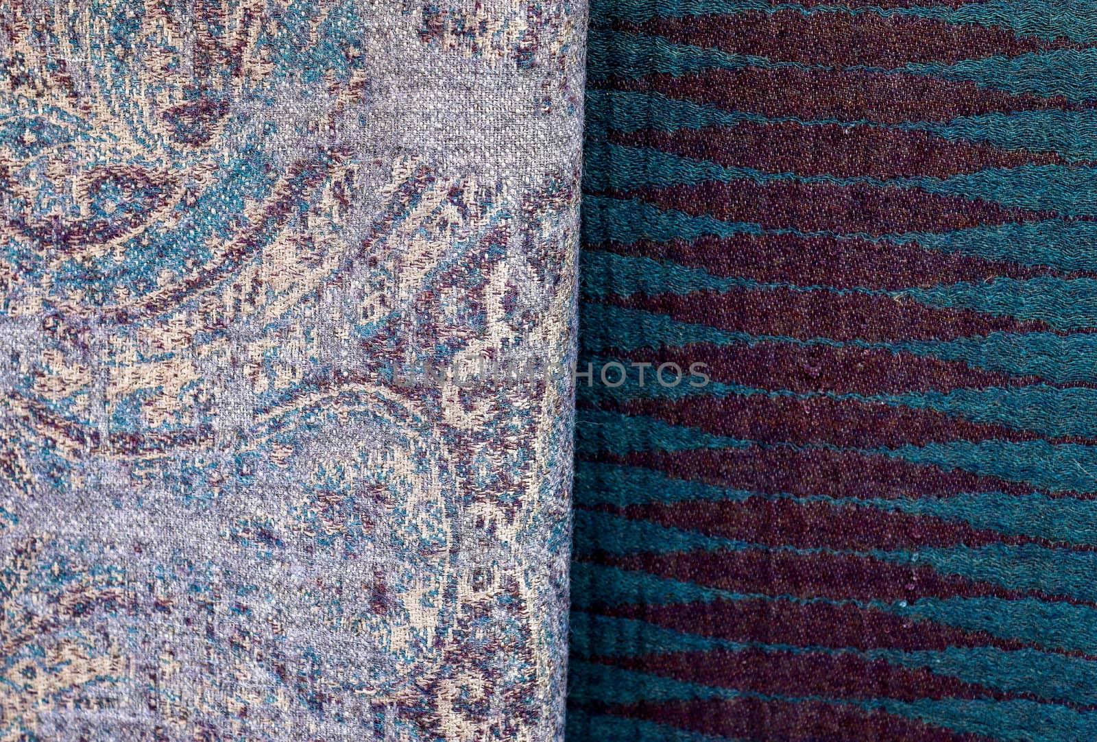 Detailed close up view on samples of cloth and fabrics in differ by MP_foto71