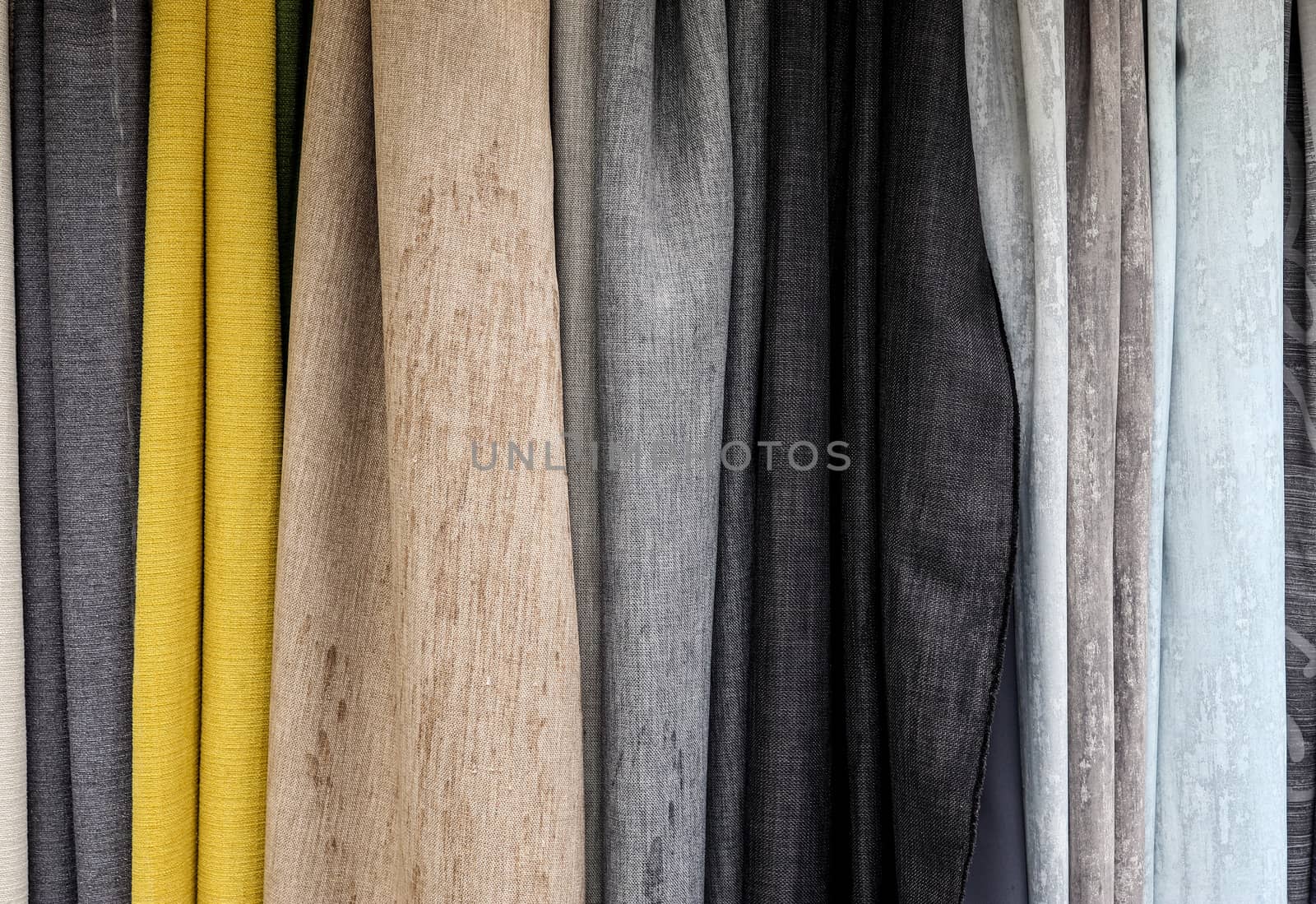 Detailed close up view on samples of cloth and fabrics in differ by MP_foto71