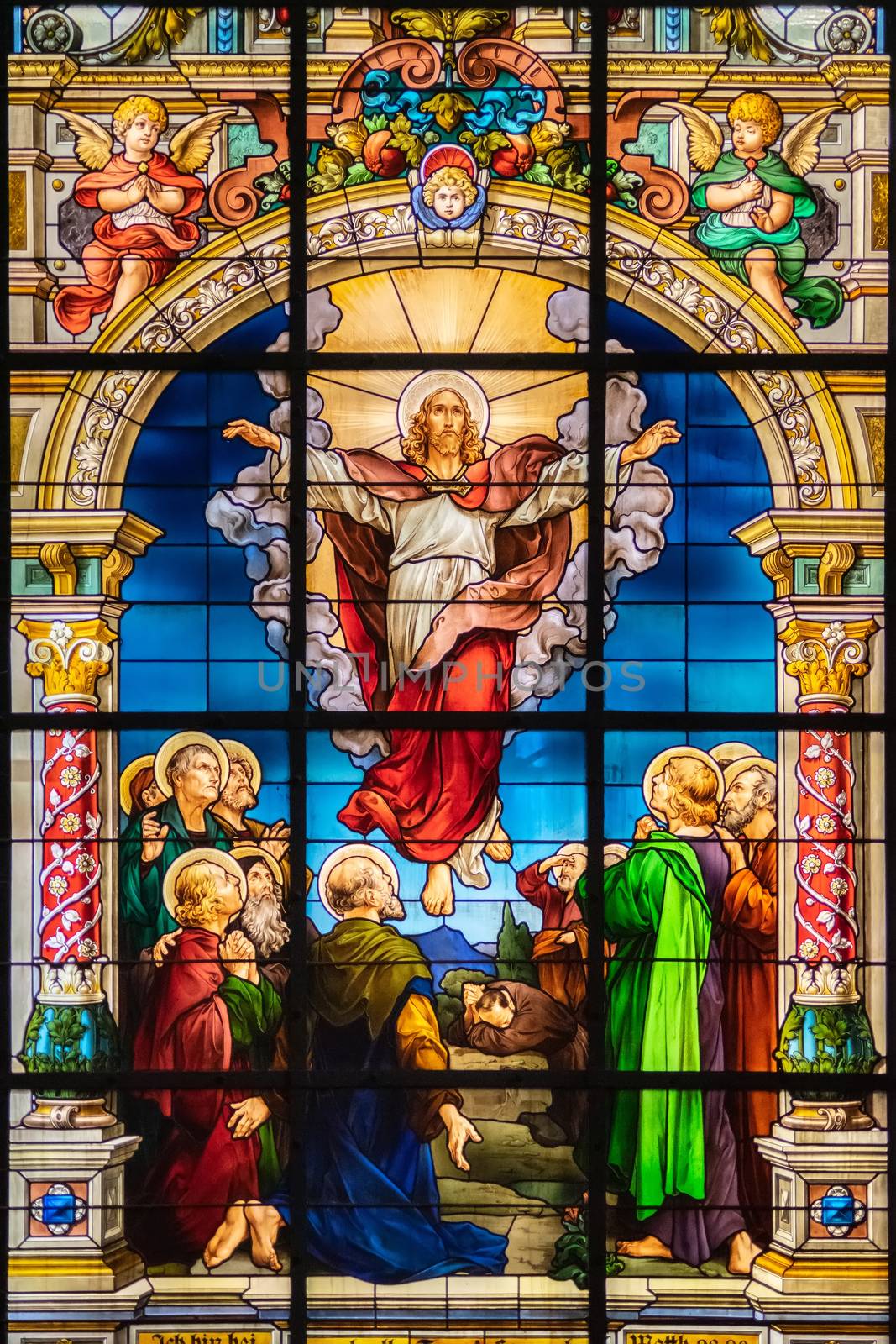 An image of a colorful window in a church in Stockholm Sweden