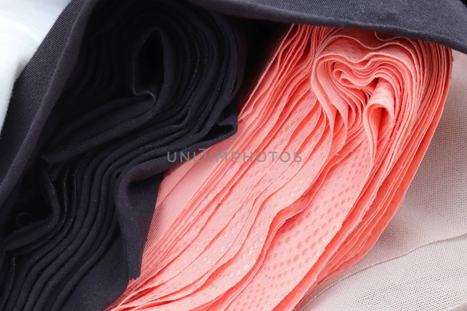 Detailed close up view on samples of cloth and fabrics in differ by MP_foto71