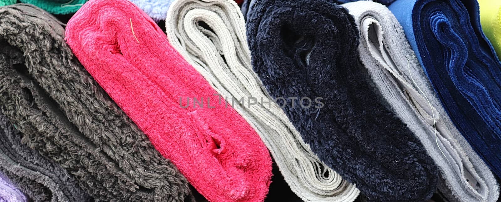 Detailed close up view on samples of cloth and fabrics in differ by MP_foto71