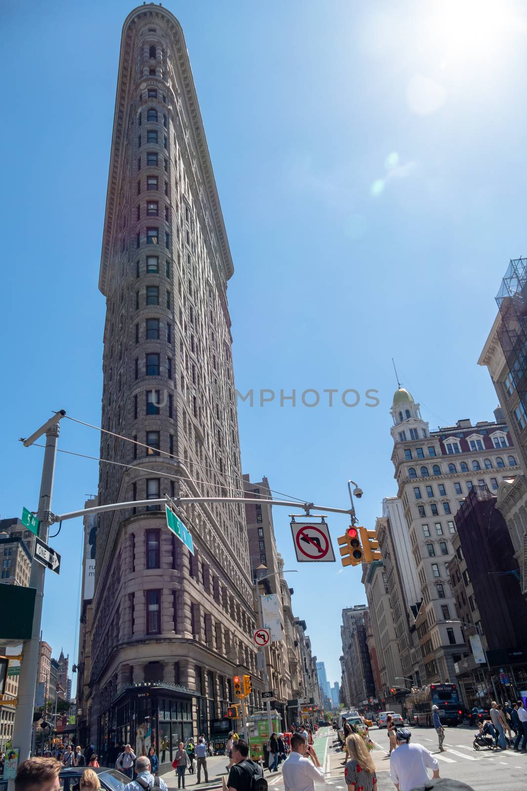NEW YORK - MAY 2018 - Flatiron Building and Broadway on May 23, 2018 in Manhattan New York City.