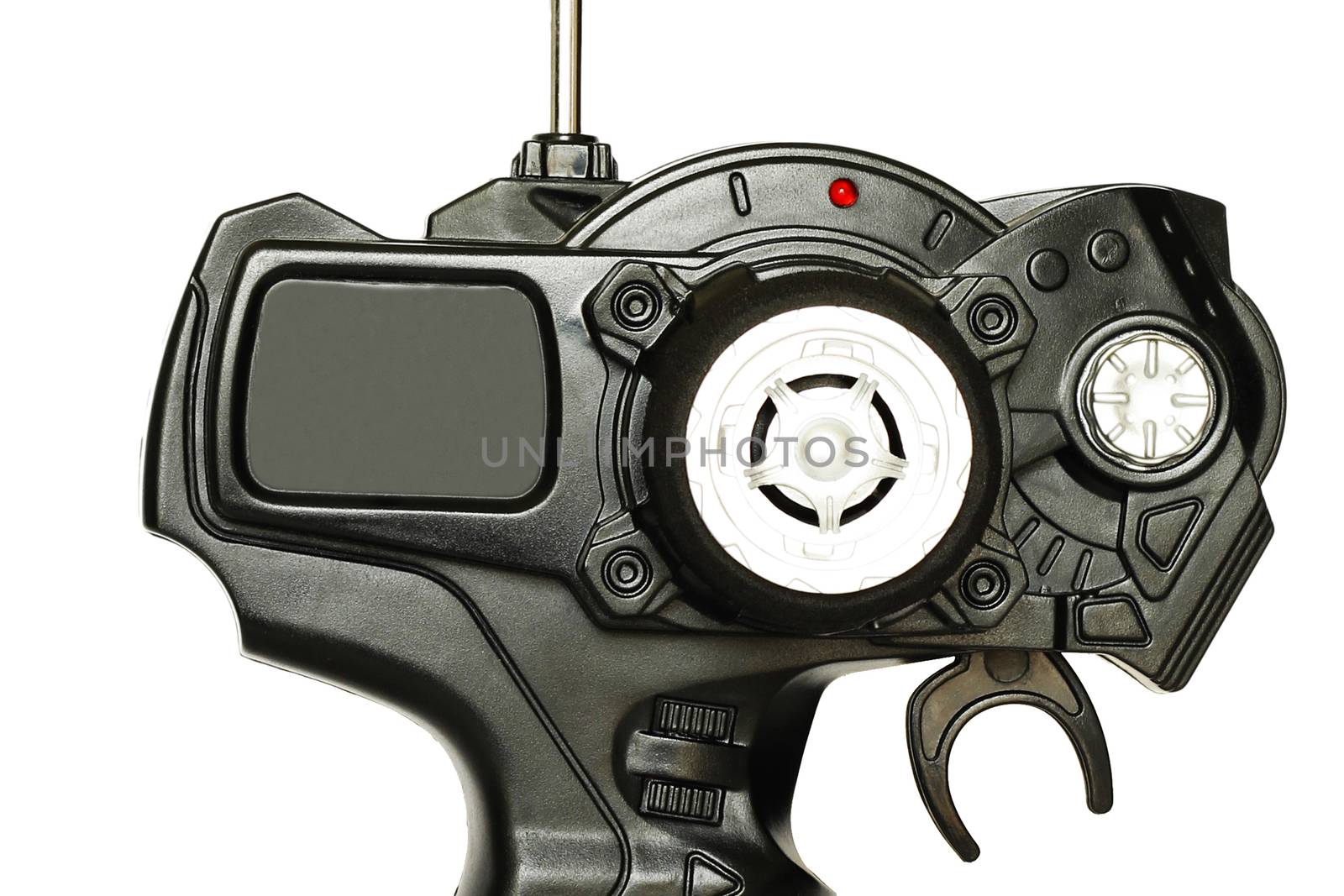 Close up steering wheel type RC controller on white background