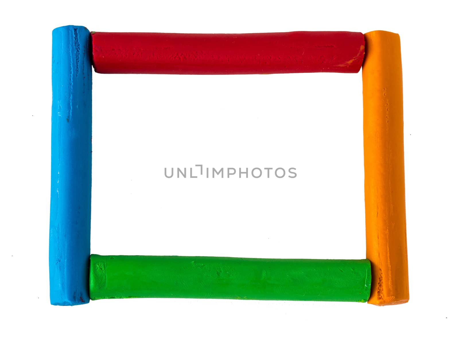 colorful frame made from toy clay on white background