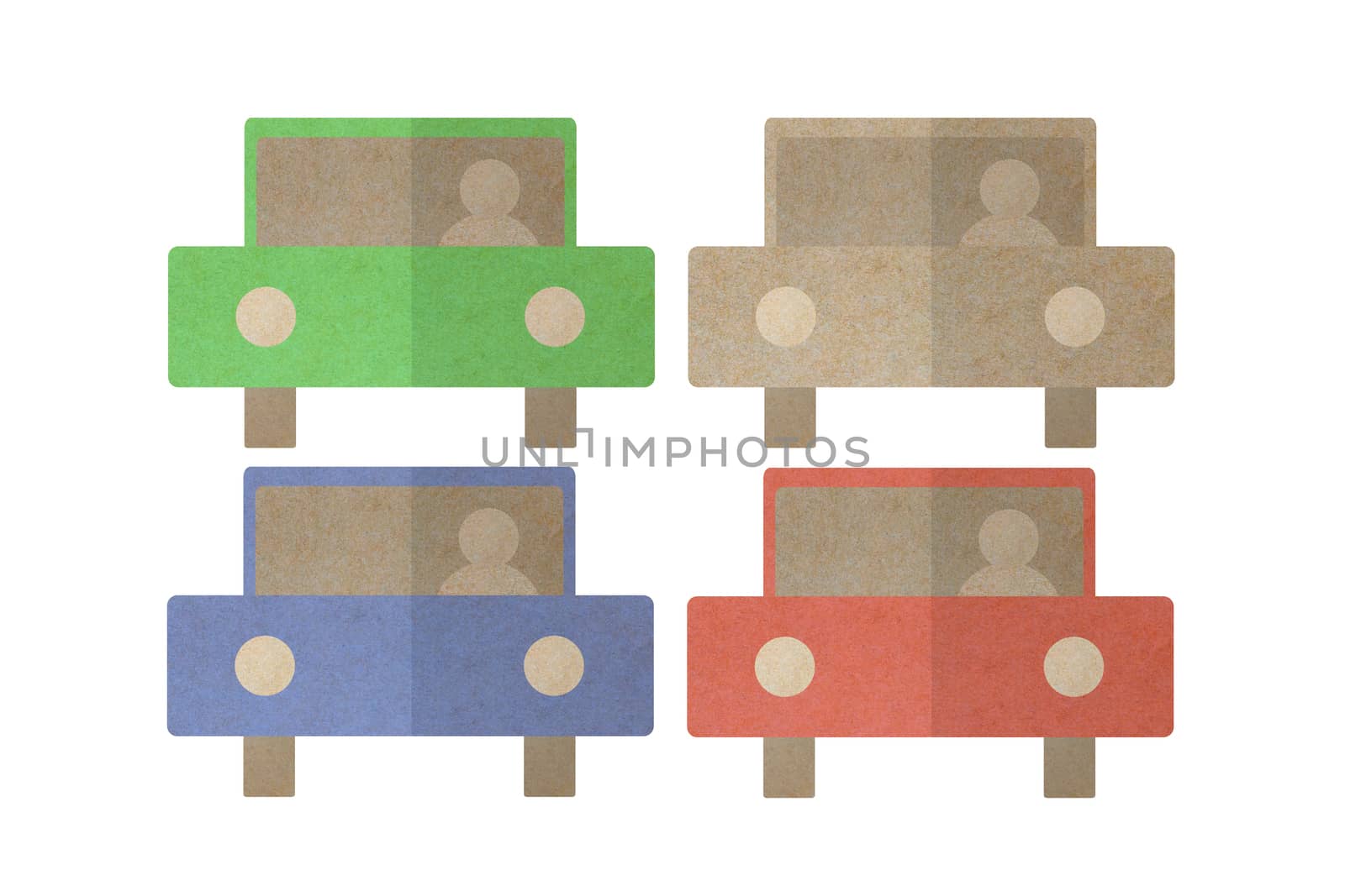 Isolate group of paper cut car on white background