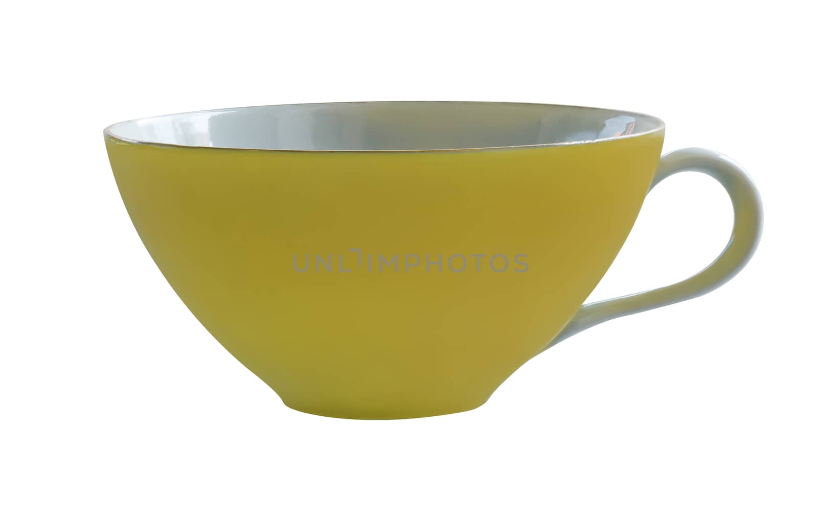 Isolate yellow coffee cup on white background