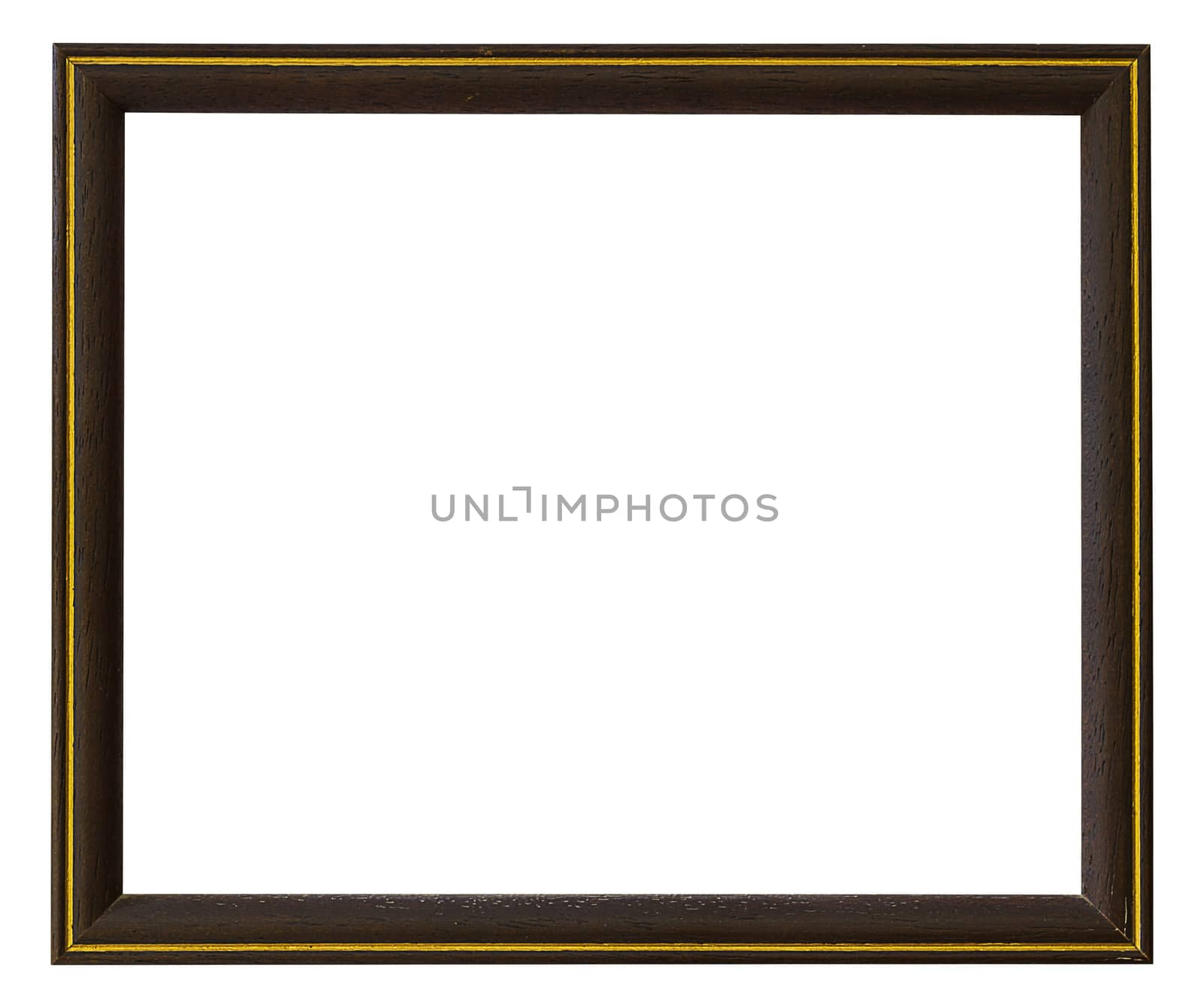 Retro wooden frame and golden border on white background, vintage style