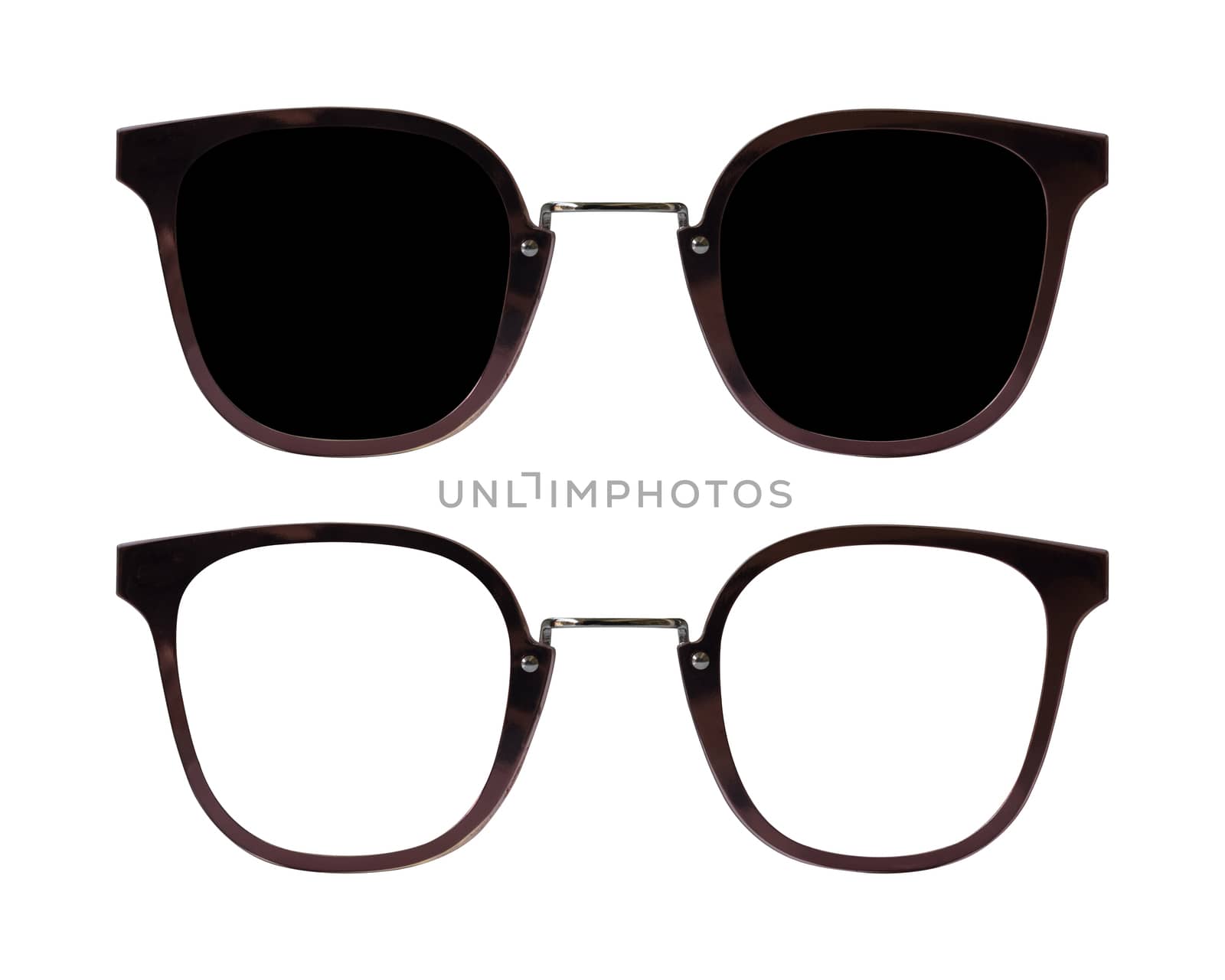 Isolate glasses on white background, vintage and retro