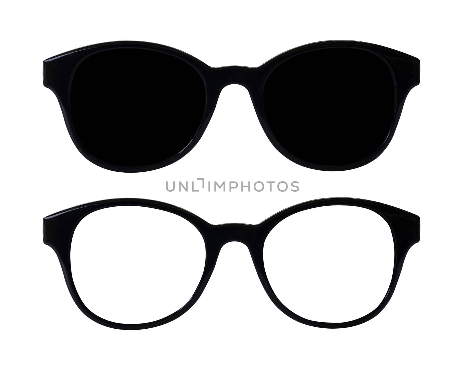 Isolate glasses on white background, vintage and retro