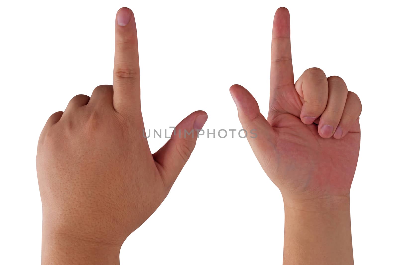 Isolate man hand on white background, point finger