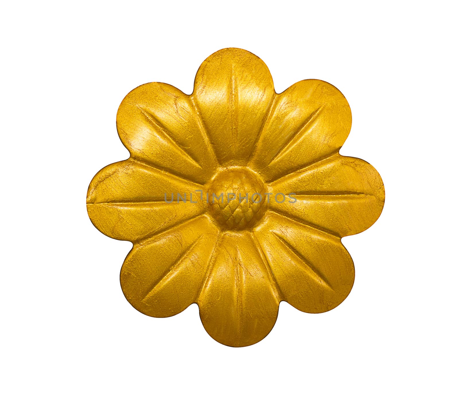 Old iron golden flower on white background, vintage and retro style