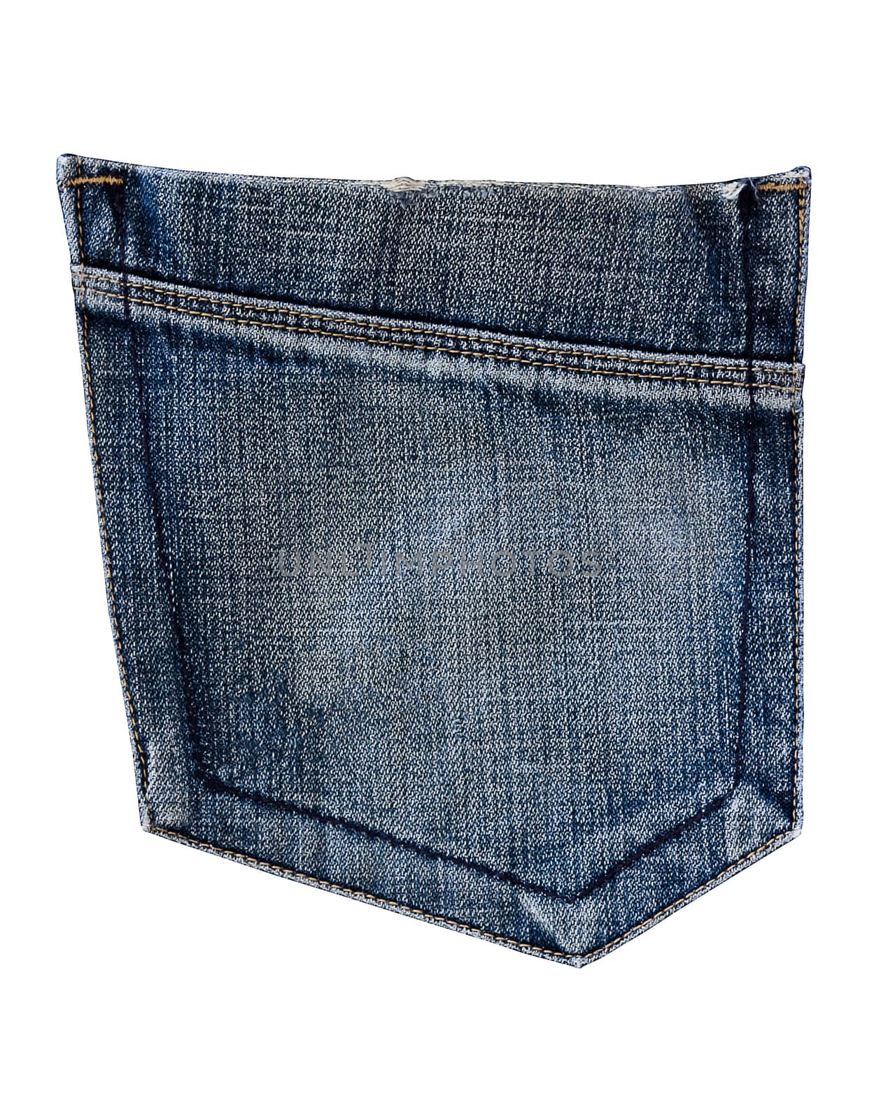 Isolate old blue jean pocket on white background, vintage and retro style