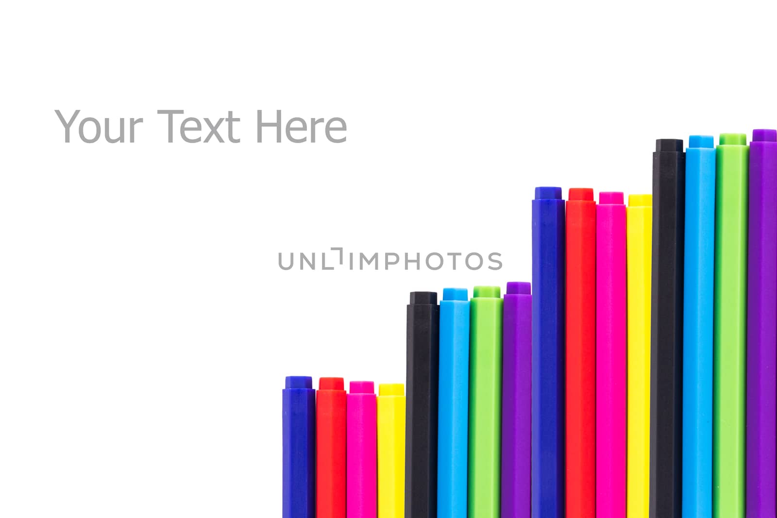 Set of stack of pen on white background