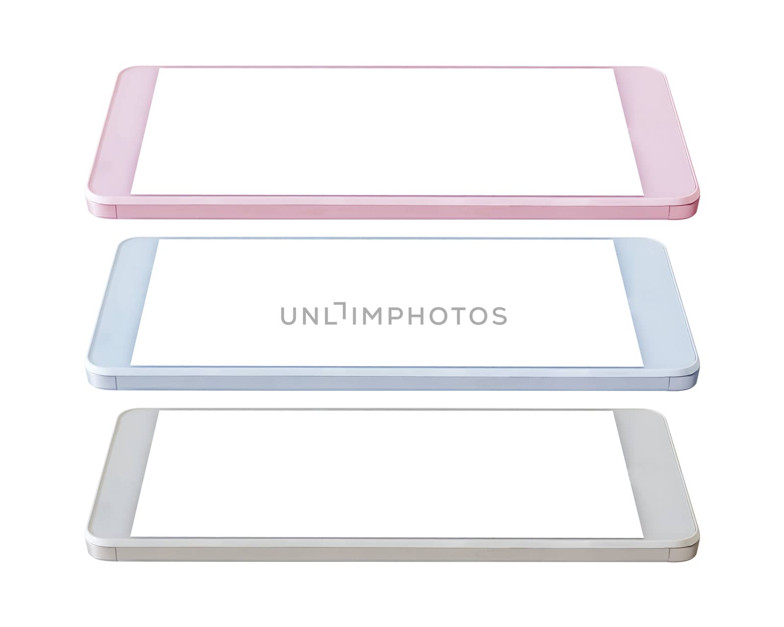 Isolate colorful mobile phone on white background, electronic device concept