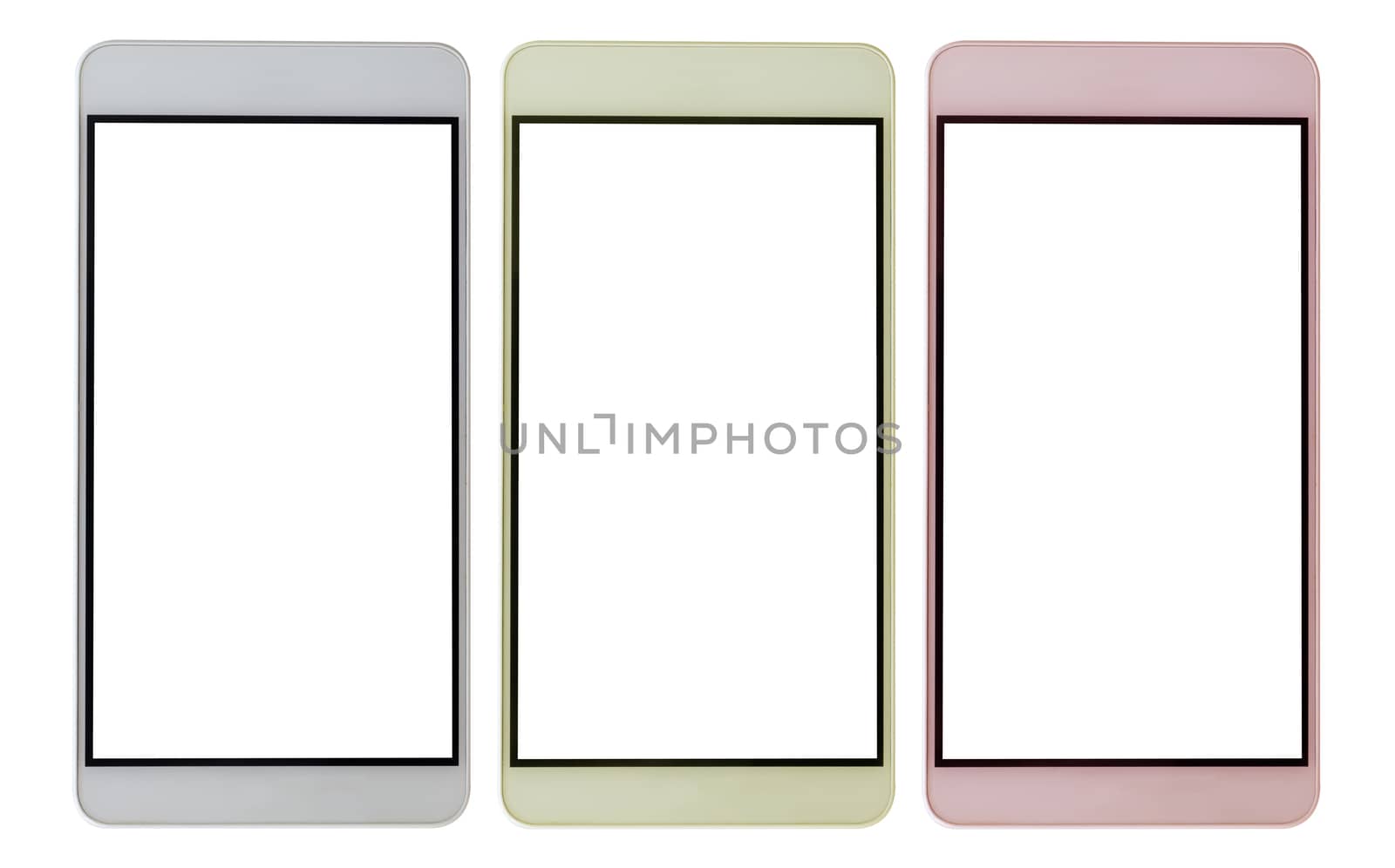 Isolate colorful mobile phone on white background, electronic device concept