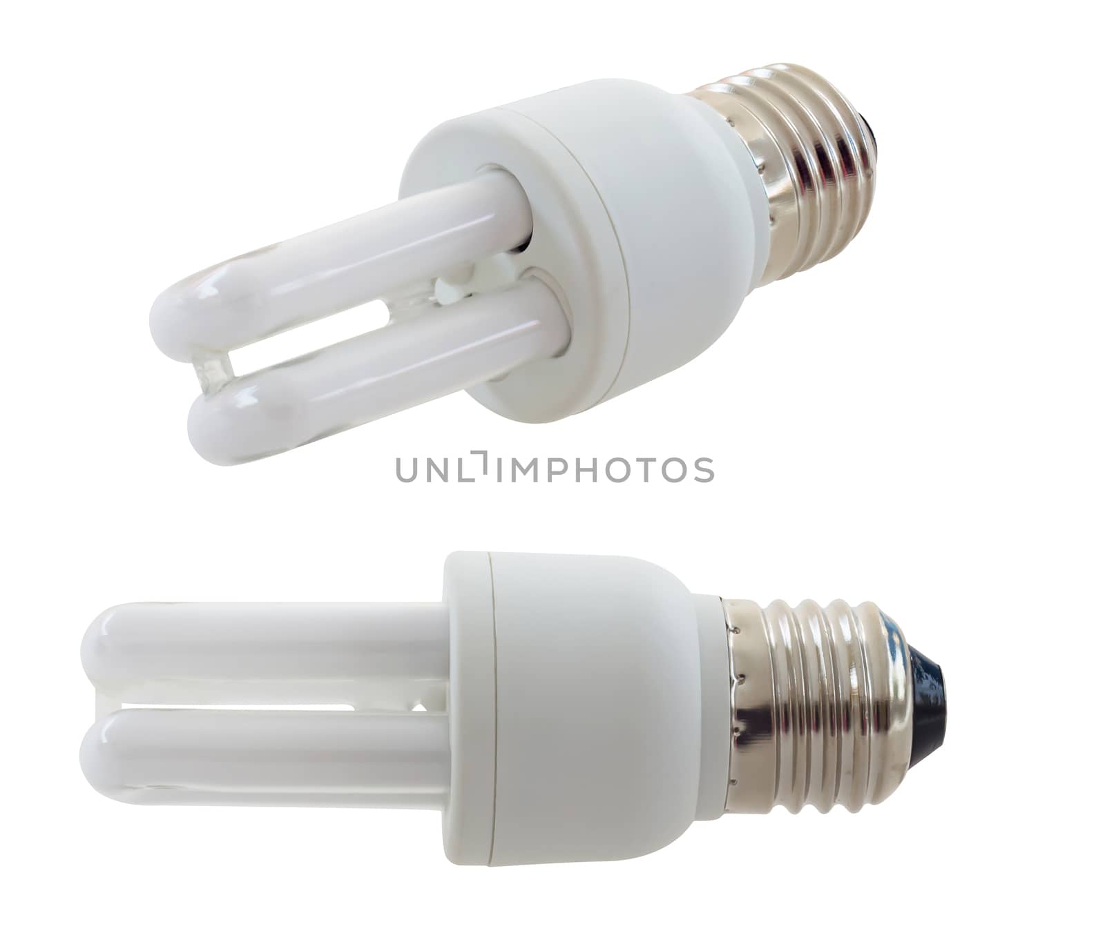 Isolate compact fluorescent, light bulb on white background