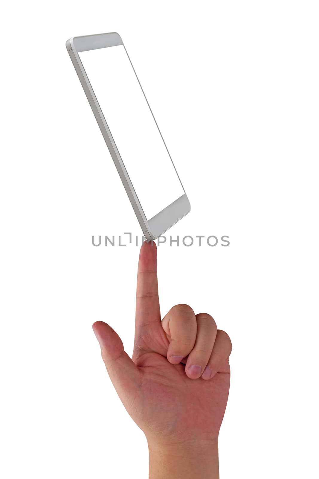 Isolate mobile phone and hand on white background, communication concept