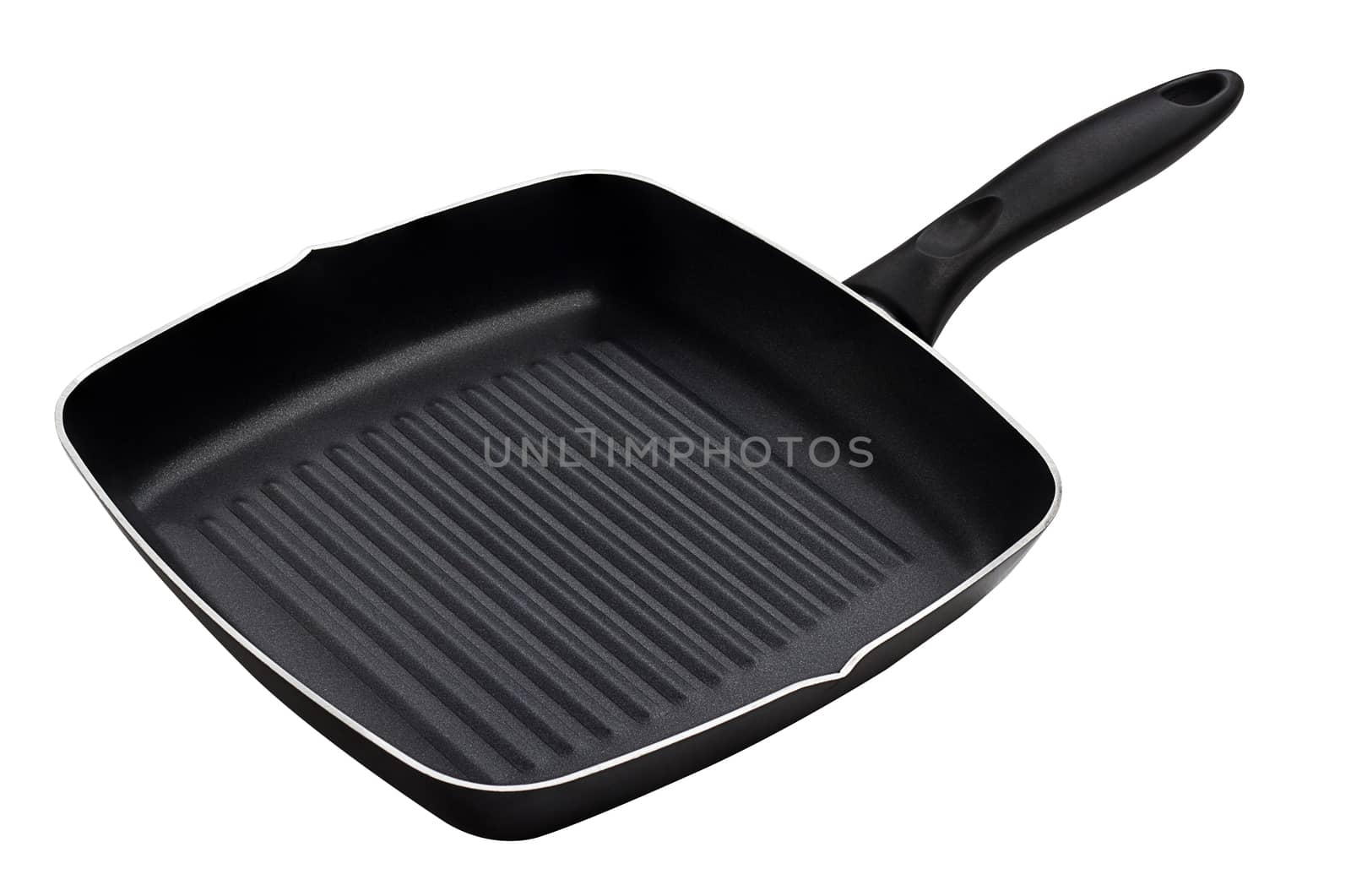 Isolate black grill pan on white background, kitchenware 