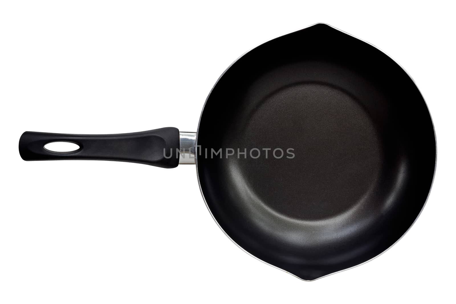 Isolate black cooking pan on white background, top view