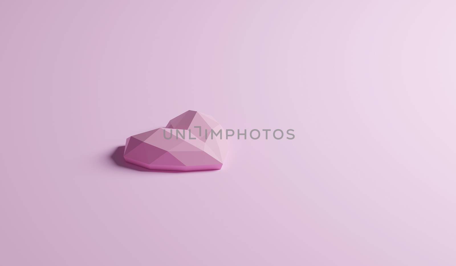 single geometric configuration of pink heart shaped isolated on sweet pastel pink color, side view with copy space. romantic valentine day background, 3d rendering