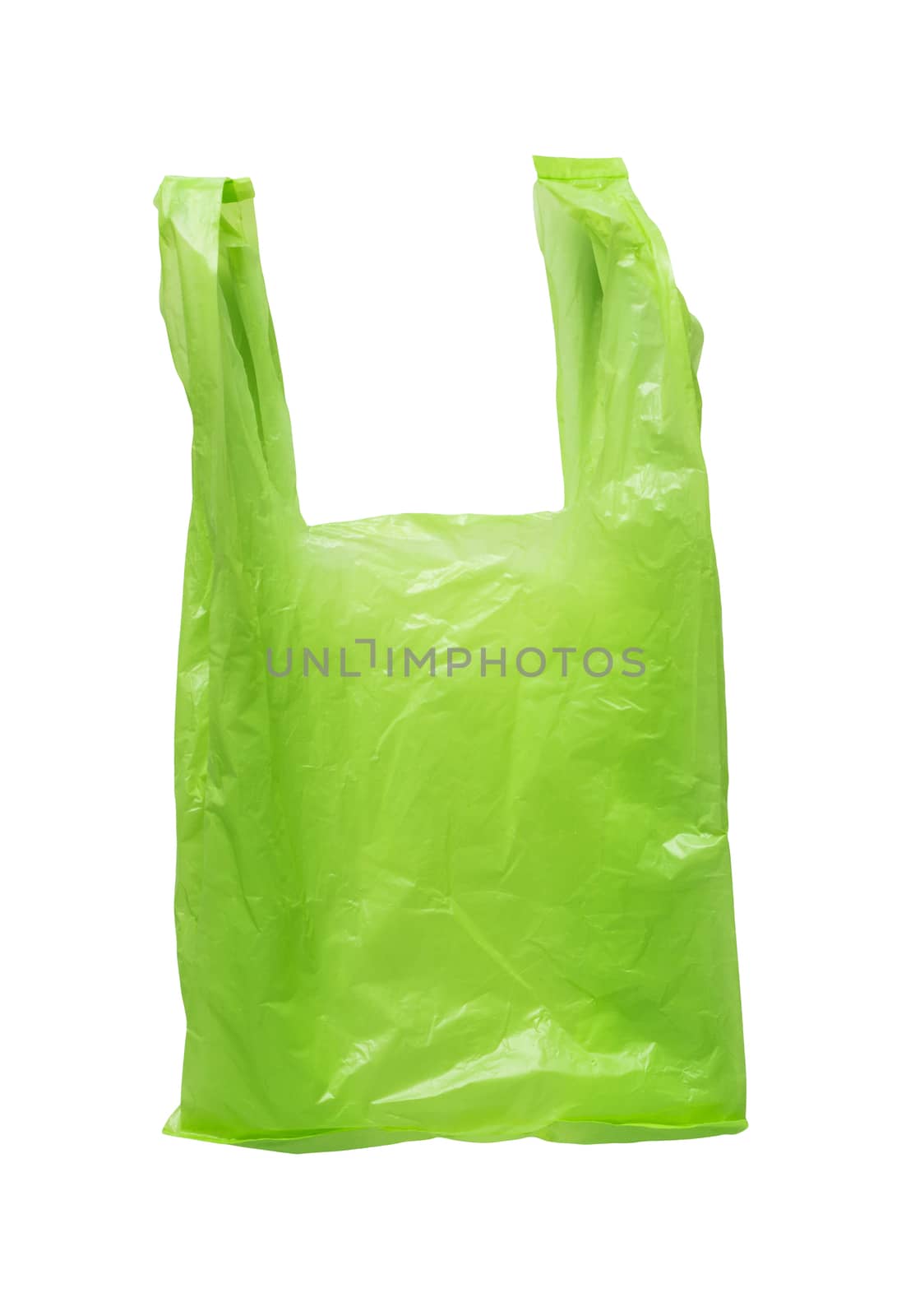 Picture of green plastic bag on white background
