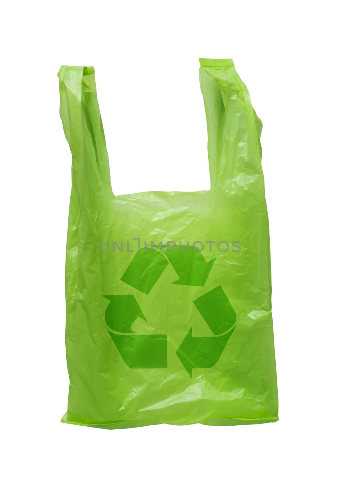 Isolate recycle green plastic bag on white background