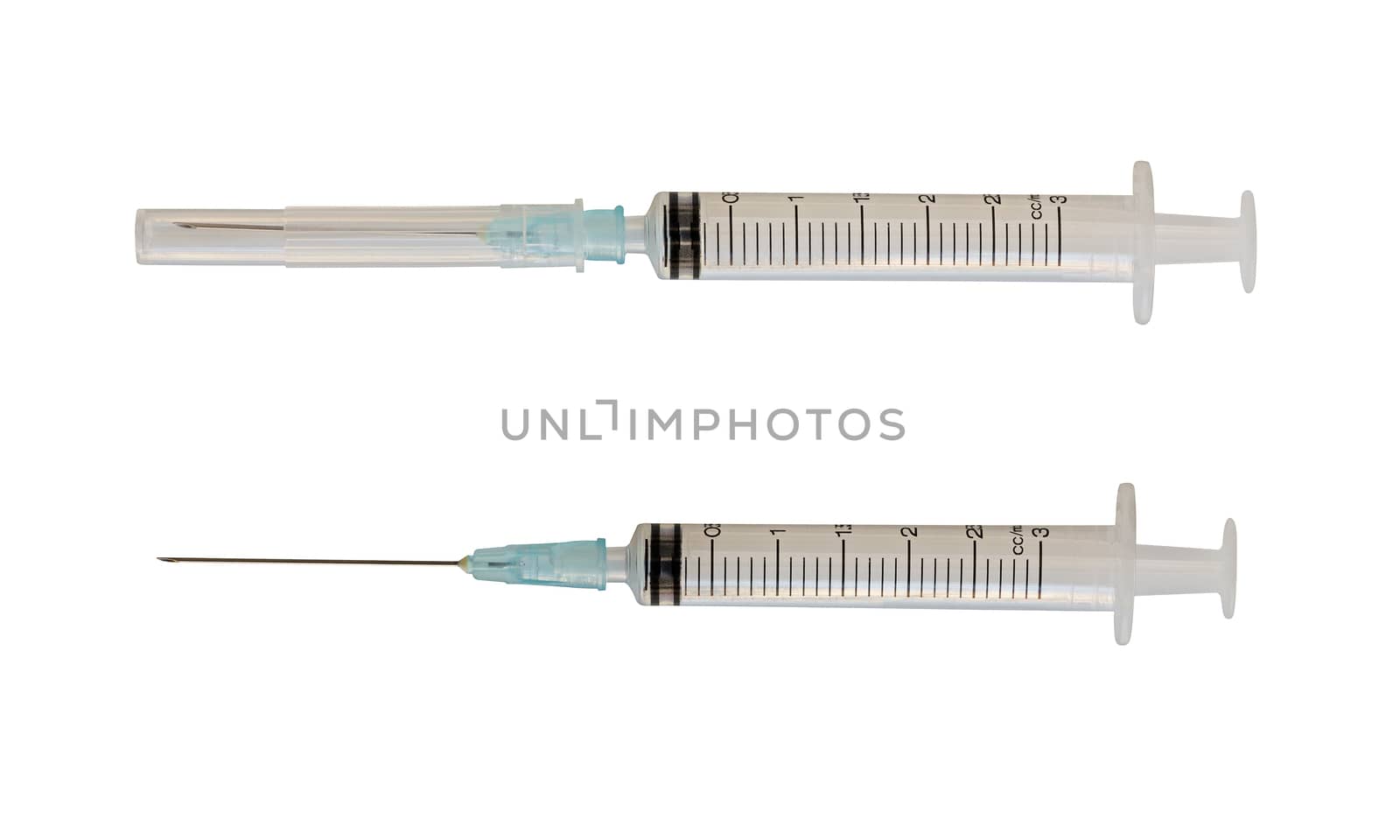 Isolate syringe or injection needle on white background, medical concept
