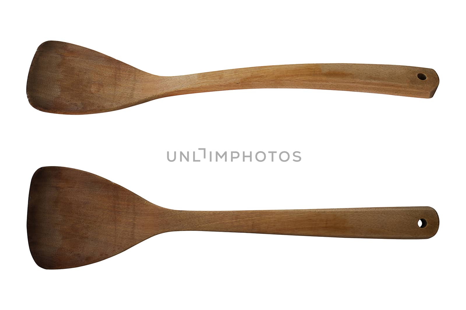 Isolate old wood spoon, turner on white background