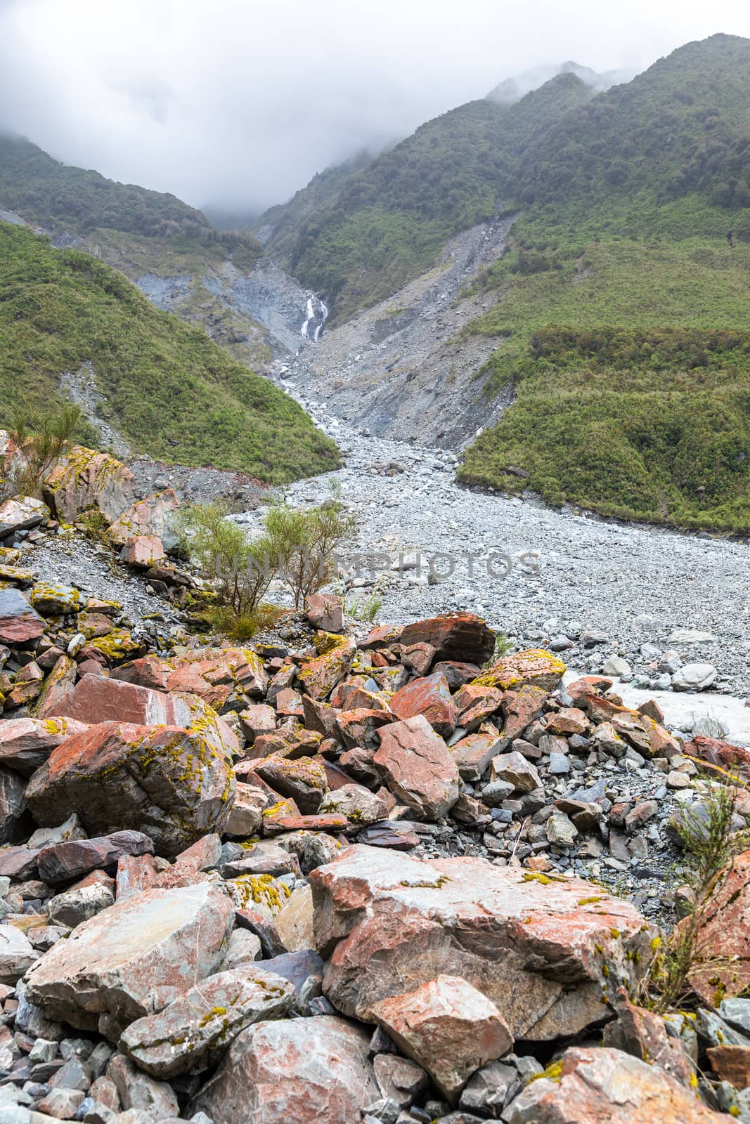 An image of the riverbed of the Franz Josef Glacier, New Zealand