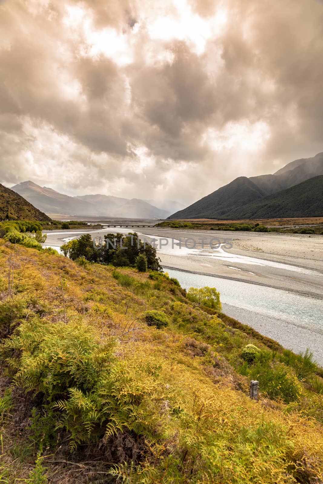An image of a dramatic landscape scenery Arthur's pass in south New Zealand