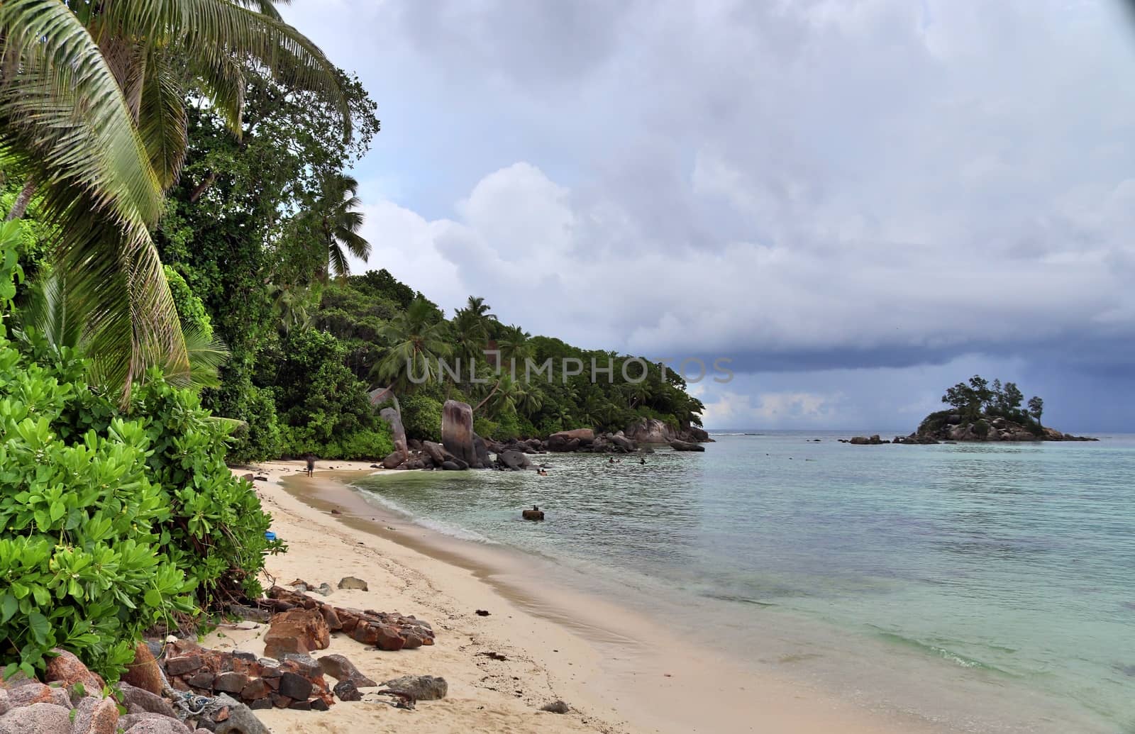 Sunny day beach view on the paradise islands Seychelles.