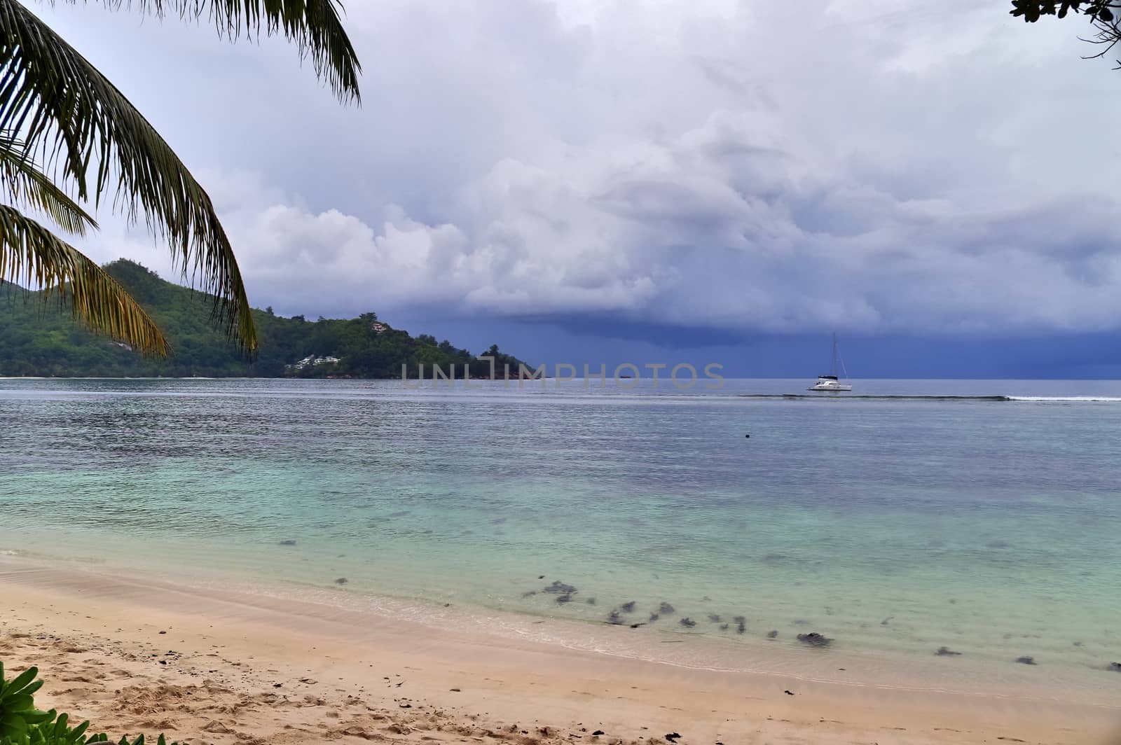 Sunny day beach view on the paradise islands Seychelles.