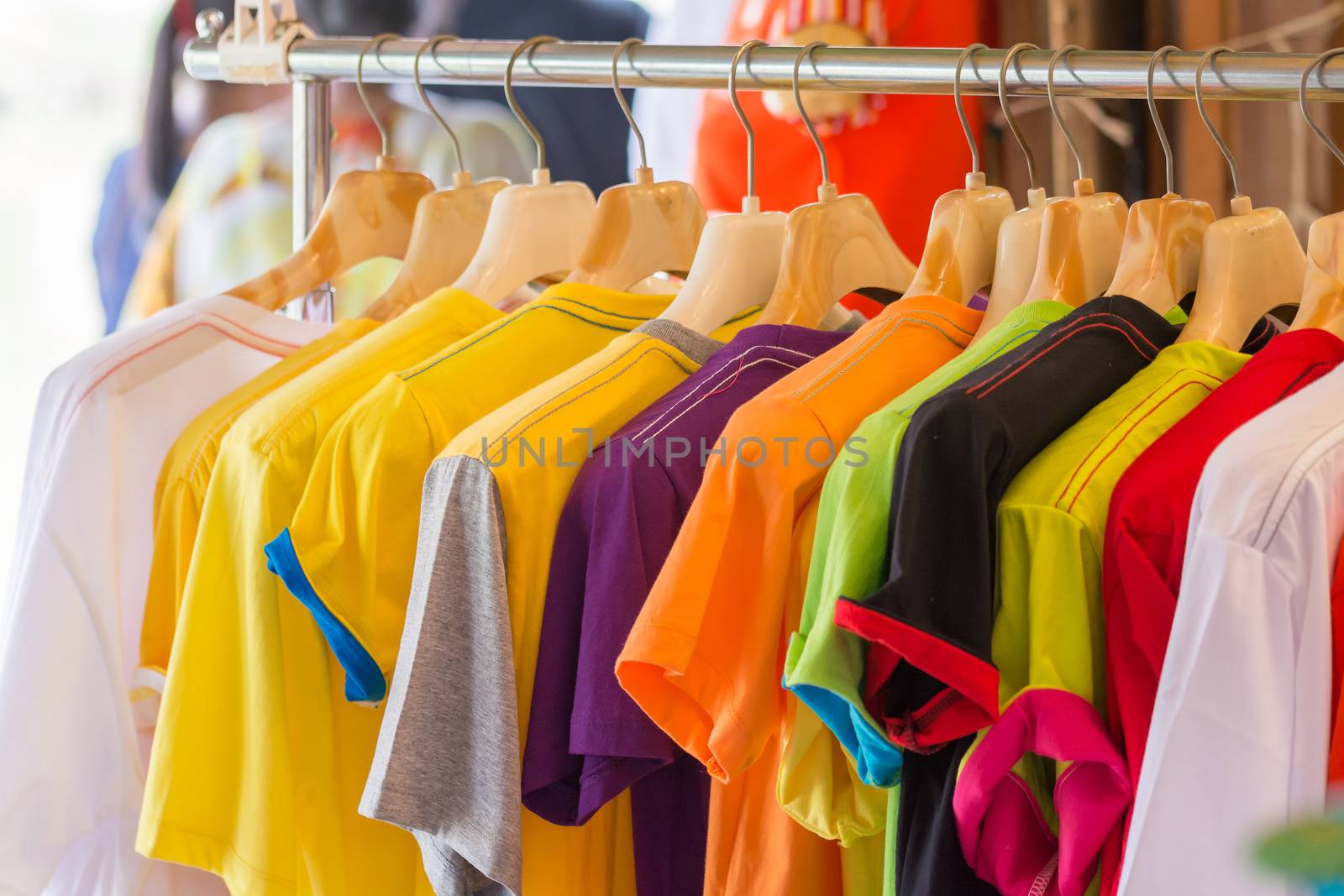 T shirts on hanger colorful