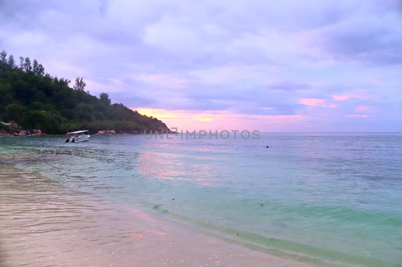 Sunny day beach view on the paradise islands Seychelles.