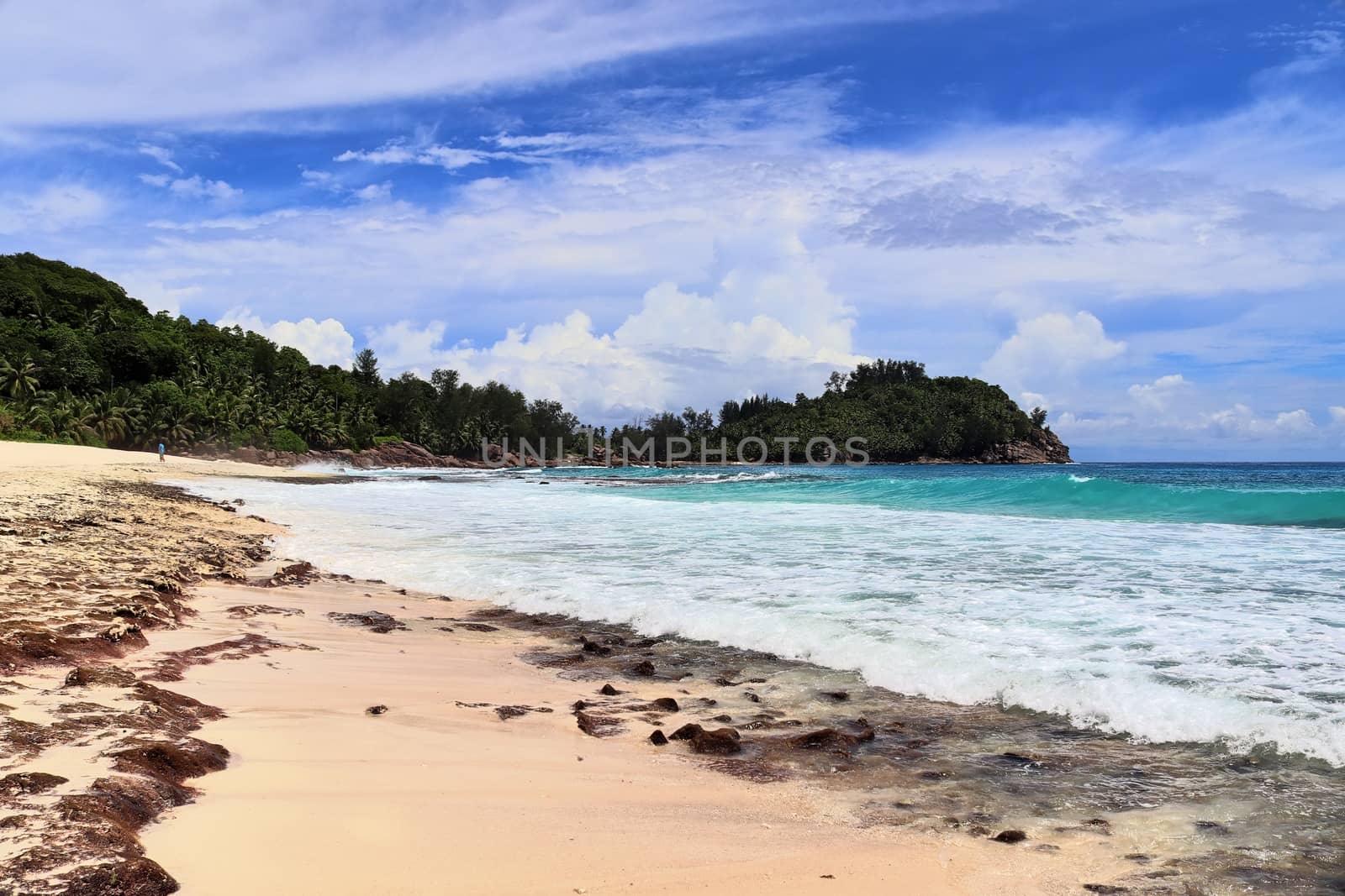 Sunny day beach view on the paradise islands Seychelles.