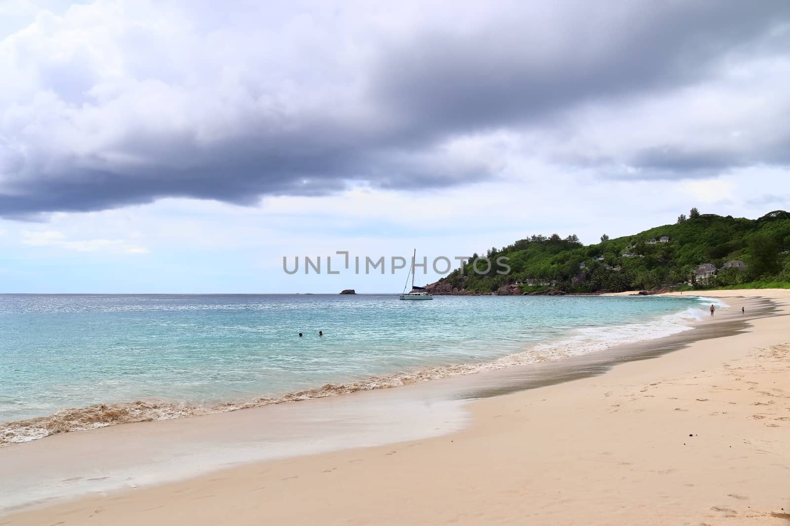 Sunny day beach view on the paradise islands Seychelles.