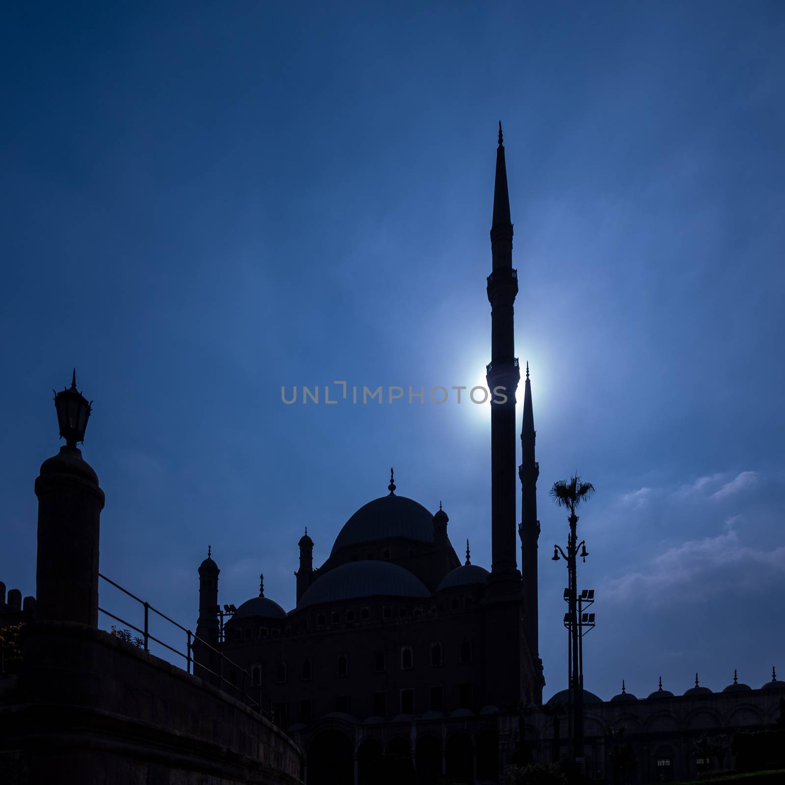 An image of the Mosque of Muhammad Ali in Cairo Egypt at night