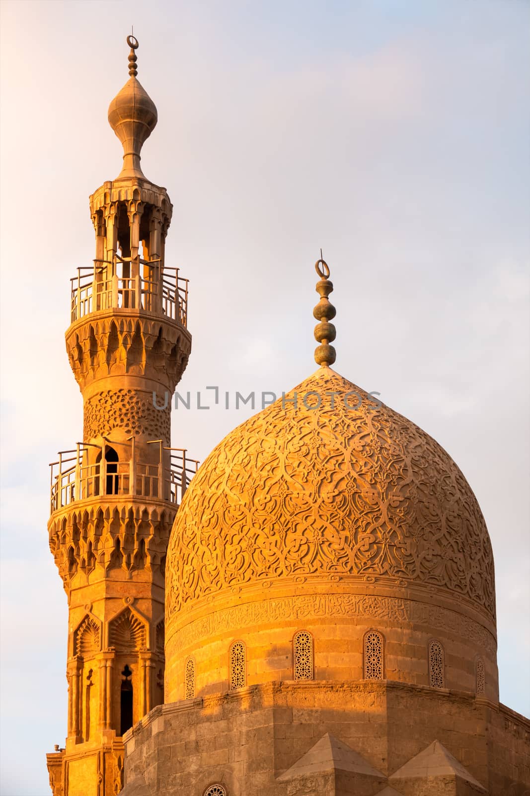 An image of the Aqsunqur mosque in Cairo Egypt at sunset