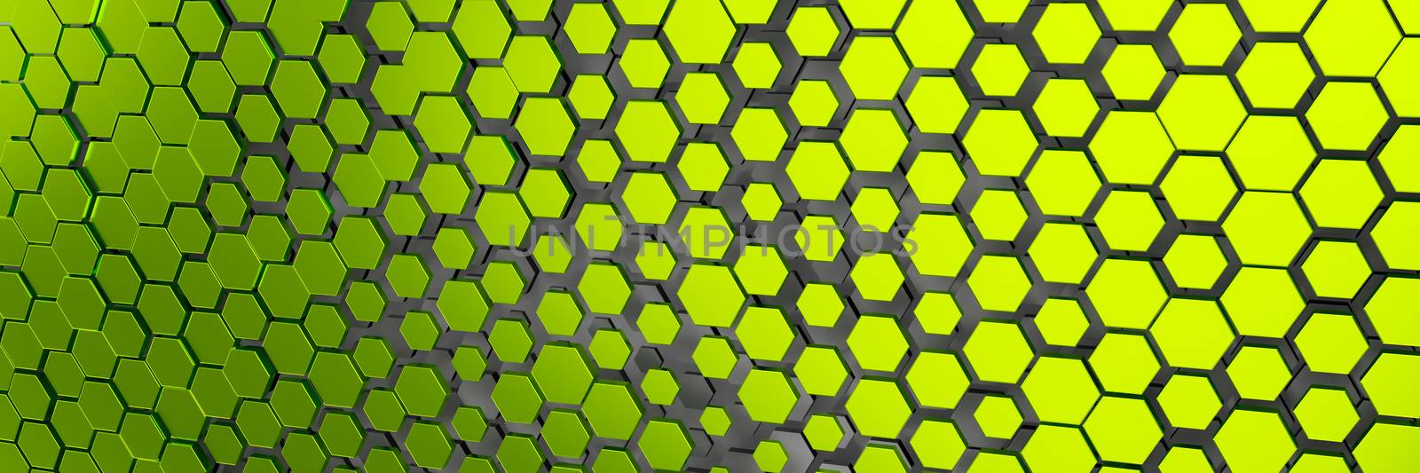 3d illustration of a green yellow hexagon background