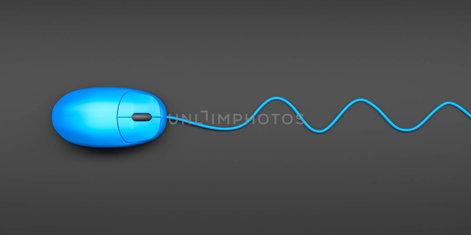 a blue computer mouse on dark background 3d illustration