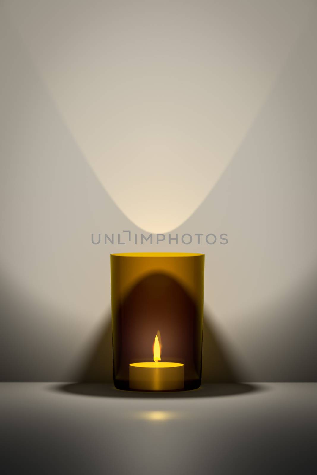 3d illustration of a candle in a orange glass with space for your content