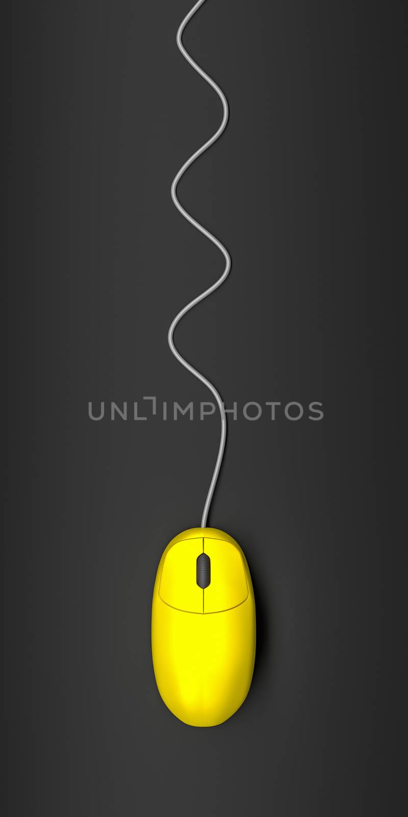 a yellow computer mouse on dark background 3d illustration