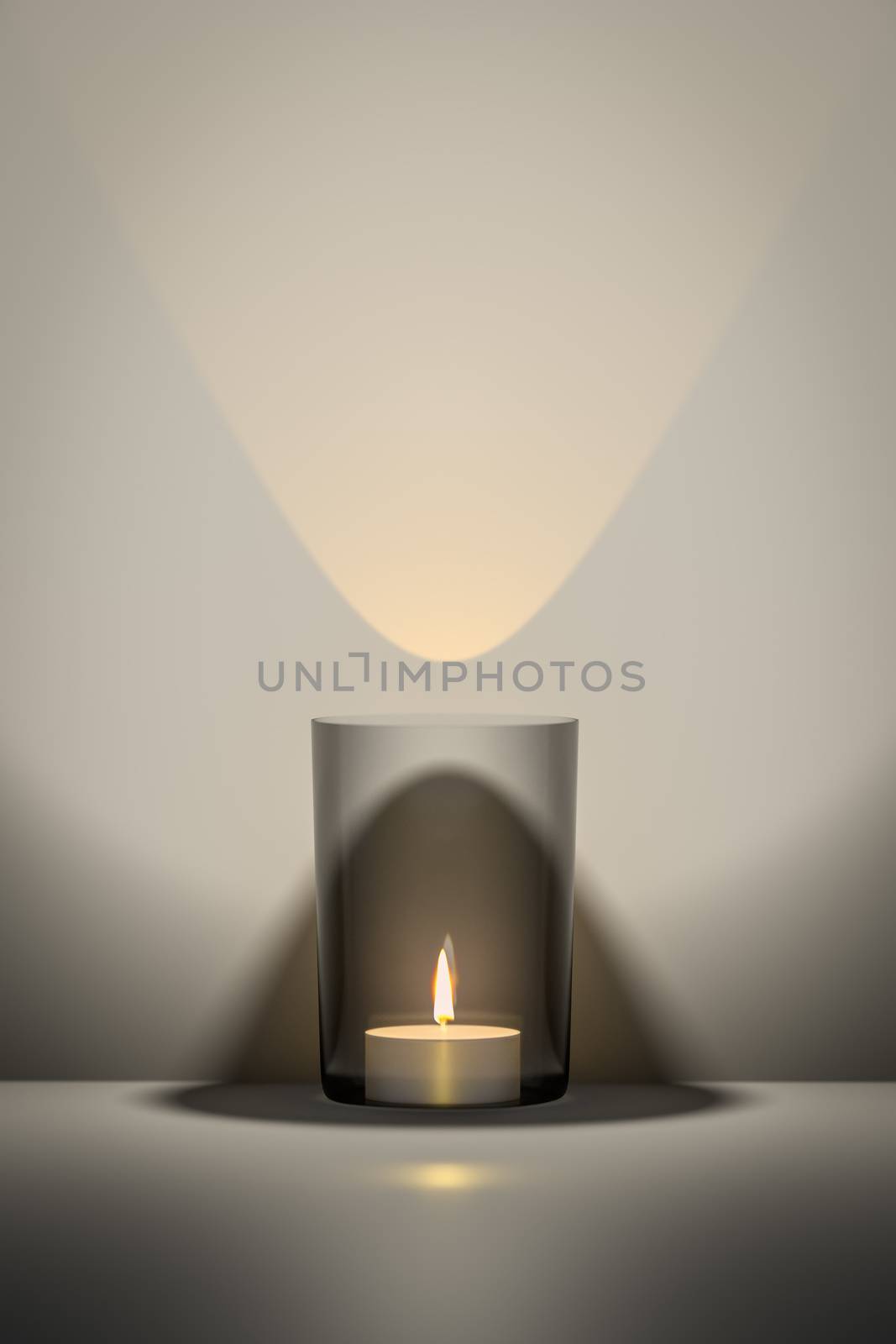 3d illustration of a candle in a white glass with space for your content