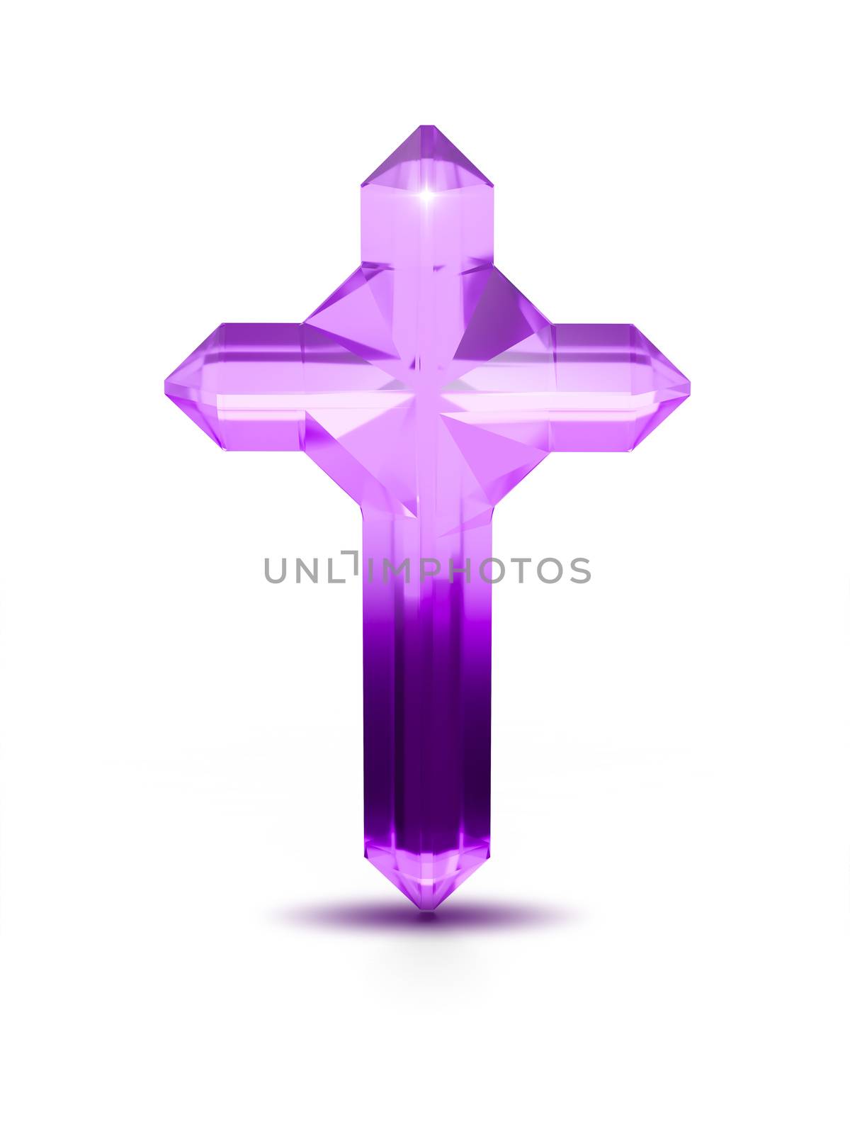 Purple crystal cross religious symbol on white background by magann