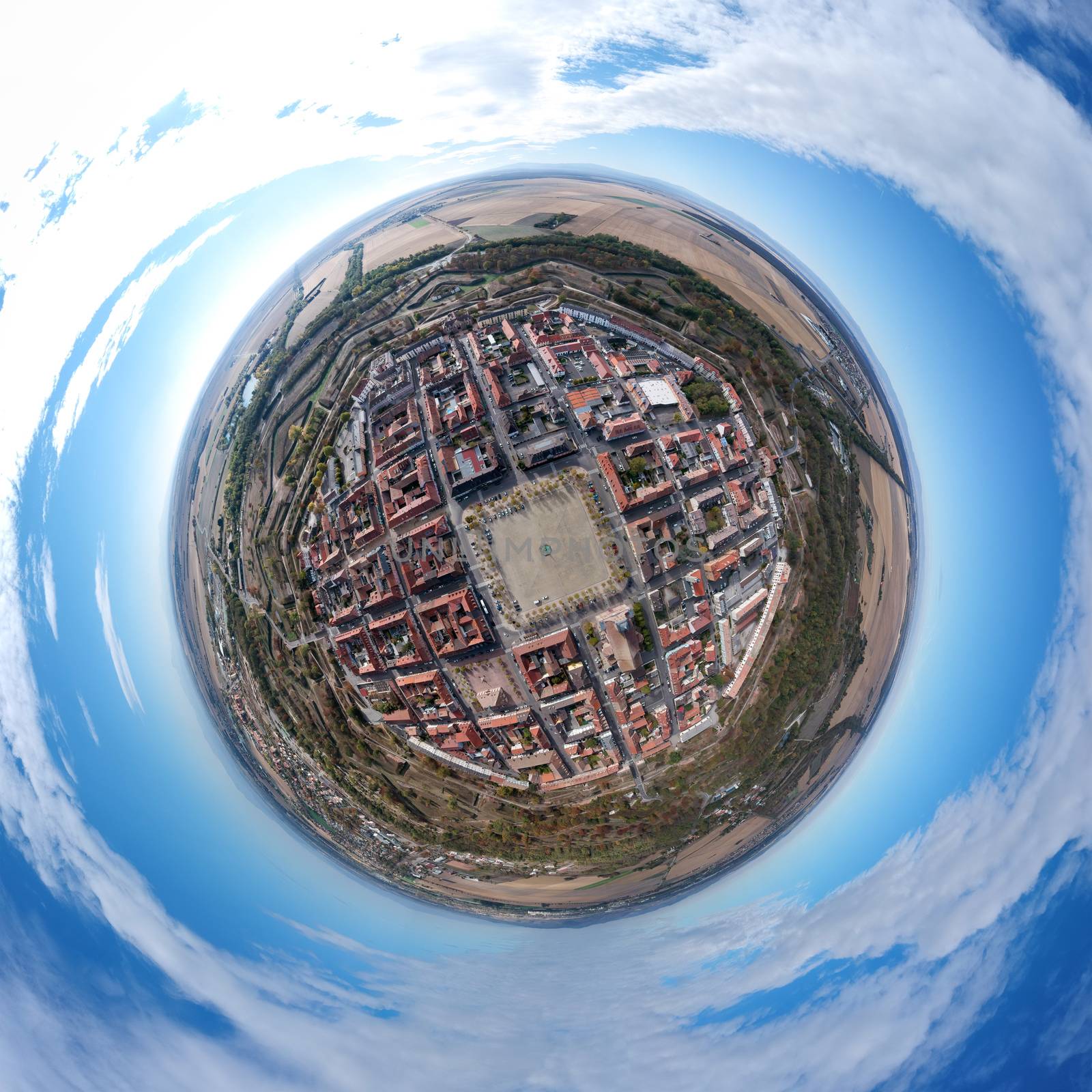 An image of a little planet panorama of Neuf Brisach Alsace France