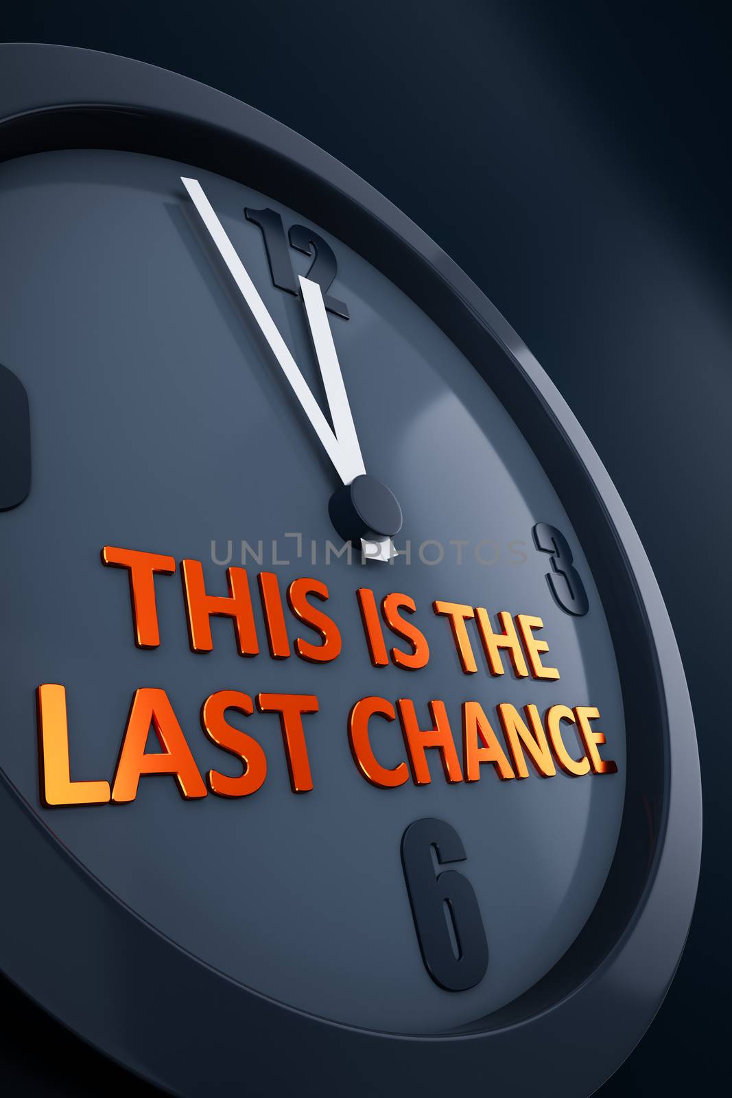 A clock with text this is the last chance 3D illustration
